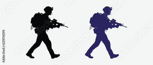 Silhouette of a soldier with a rifle in two color variations