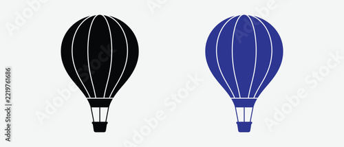 Two hot air balloons in contrasting colors black and blue isolated on white