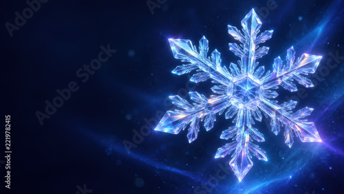 Blue crystal snowflake with winter glow in luminous crystalline form