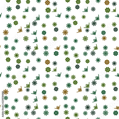 Seamless pattern of green and brown floral and geometric shapes