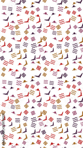 Seamless pattern of stylized waves and geometric motifs