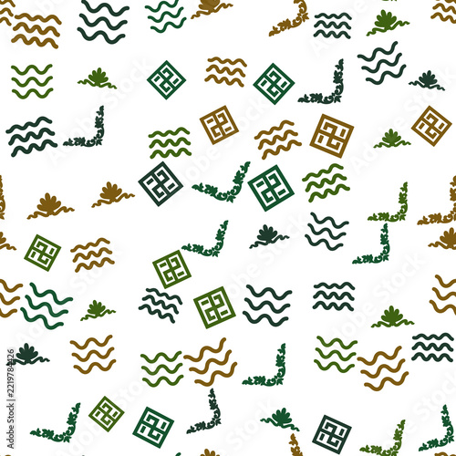 Seamless pattern of wavy lines and geometric motifs