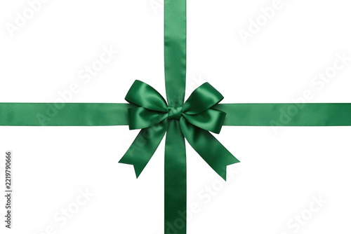 Green ribbon corner wrap with centered satin bow