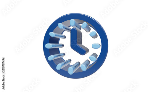 3D render of blue wall clock icon isolated on transparent background for time management concept