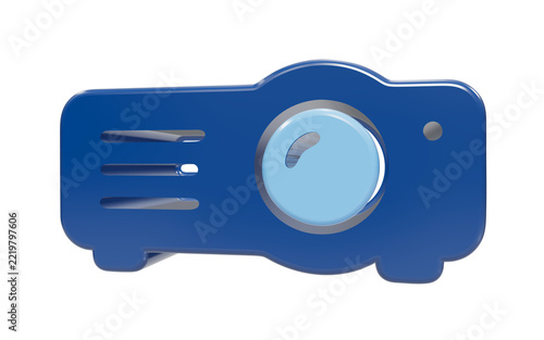 Blue 3D projector icon for presentations and media isolated on transparent background