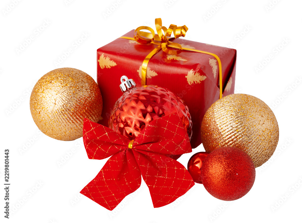 Fototapeta premium Decorative Christmas gifts and ornaments arranged for holiday celebration