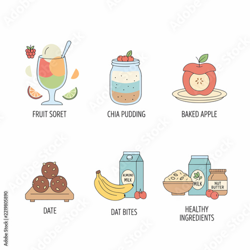 Healthy Fruit Soret Chia Pudding Baked Apple and Banana Diet Bites Ingredients.