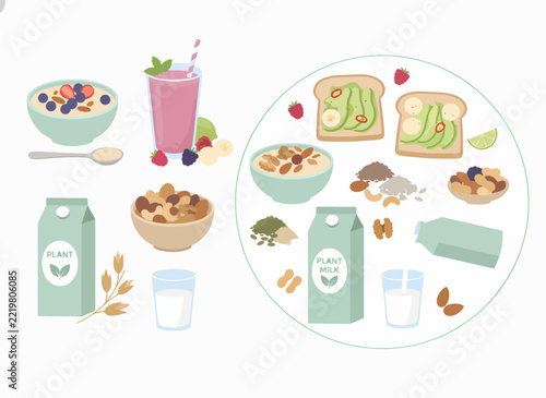 Healthy Breakfast with Yogurt Fruits and Beverages for a Nutritious Morning Meal.