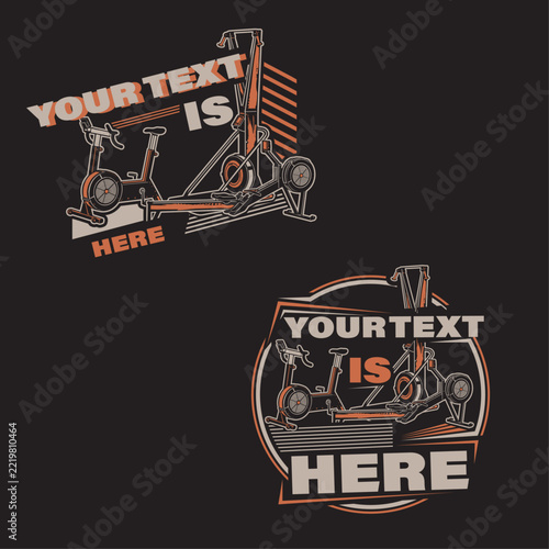 Fitness Equipment Logo Template Set with Stationary Bike, SkiErg, and Rowing Machine Vector Illustration