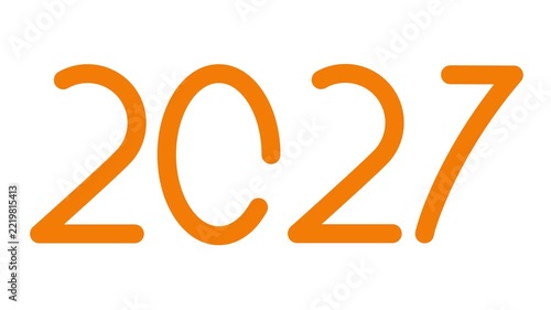 Animated orange symbol of numbers 2027 year. Icon is drawn. Looped video. Vector illustration isolated on white background. 