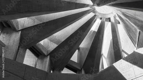 Abstract Concrete Architecture with Circular Skylight and Sunlight Rays