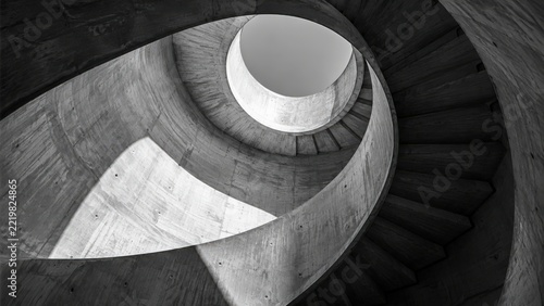Spiral Concrete Staircase from Below Showing Curved Design and Open Center
