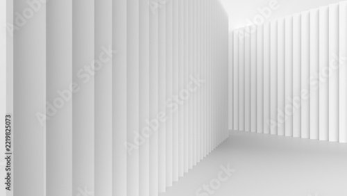 Abstract White Architectural Corridor with Vertical Columns and Minimalist Geometric Design