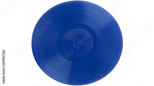 Obraz na plátně Vibrant blue vinyl record disc with circular grooves and central label area