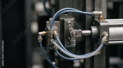 Pneumatic Cylinder And Air Hose Fittings In Industrial Automation Machinery   