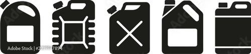 Jerrycan icon set. Fuel canister symbol. Oil gas container logo. Gasoline tank sign. Vector illustration. Vector Graphic. 