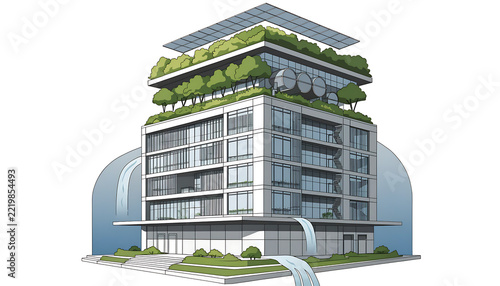 Modern Residential Apartment Building in Singapore City with Glass Windows, Contemporary Urban Architecture, Tall Structure, and Blue Sky Background