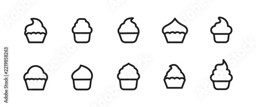 cream cupcake muffin outline icons set illustration confectionery line icon set, editable stroke isolated on white, linear vector outline illustration, symbol logo design style Sweet food