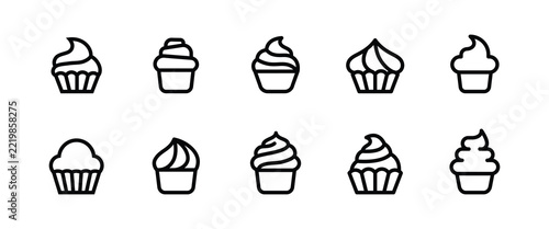 cream cupcake muffin outline icons set illustration confectionery line icon set, editable stroke isolated on white, linear vector outline illustration, symbol logo design style Sweet food
