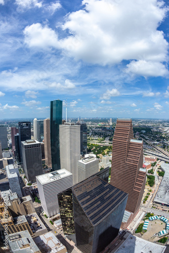 aerial of modern buildings in downtown Houston