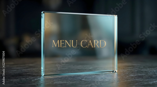 Transparent glass menu card sign for restaurant table setting