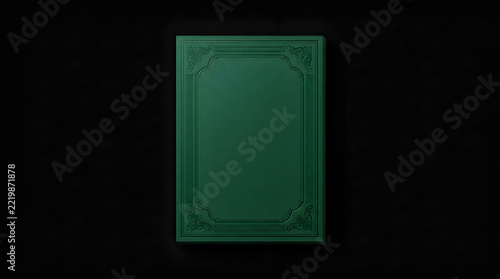 Green vintage book cover with ornate gold embossed frame isolated on