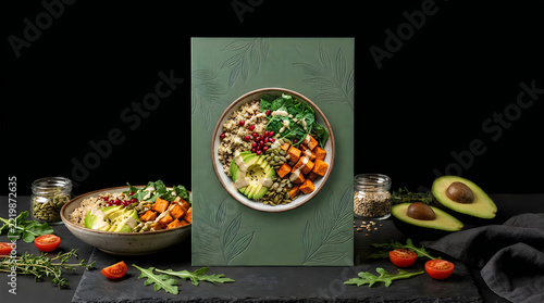 Healthy vegan buddha bowl with quinoa avocado sweet potato and