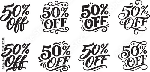 Fifty Percent Off Sale Discount Price Tag Hand Drawn Lettering Collection Keywords: 50 percent