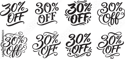 Thirty Percent Off Sale Discount Price Tag Hand Drawn Lettering Collection Keywords: 30 percent