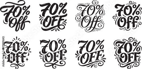 Seventy Percent Off Sale Discount Price Tag Hand Drawn Lettering Collection Keywords: 70 percent