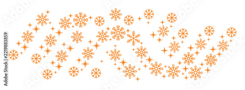 Orange snowflake wave vector illustration with sparkly stars on transparent background