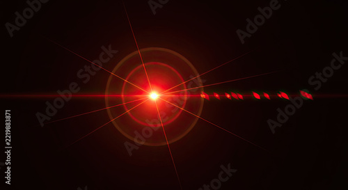 A bright red lens flare radiates outward from a central point, creating a dynamic and intense visual effect.