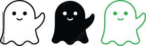 Ghost vector illustration set featuring three smiling spirit