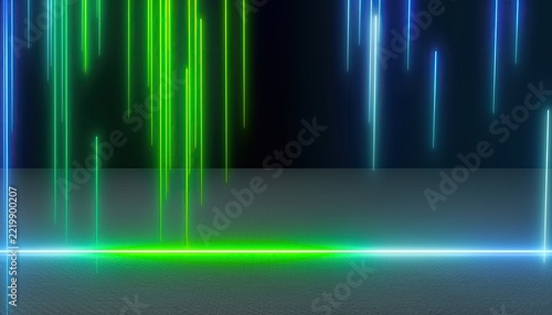 Abstract Neon Light Streaks in a Dark Room.