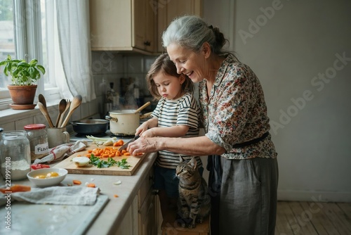 Ideogram AI-generated image Grandmother and Granddaughter Preparing Vegetables Together