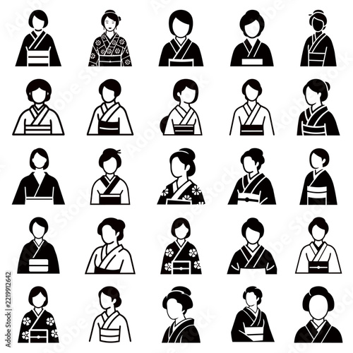 和服を着た女性のアイコン集