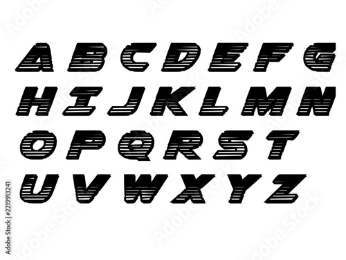 A complete set of black uppercase english alphabet letters with a horizontal line pattern