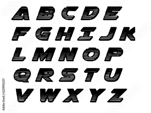 Alphabet set of uppercase letters featuring stylized black lines on a white background