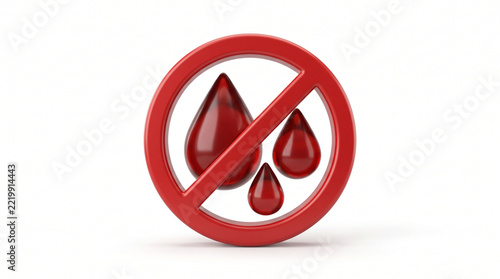 Red Prohibited Prohibition Symbol with a Single Glossy Red Drop Isolated