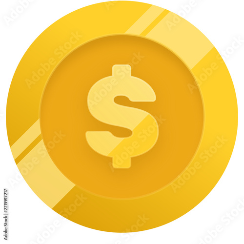 flat gold coin icon with dollar sign symbol for finance and banking app interface