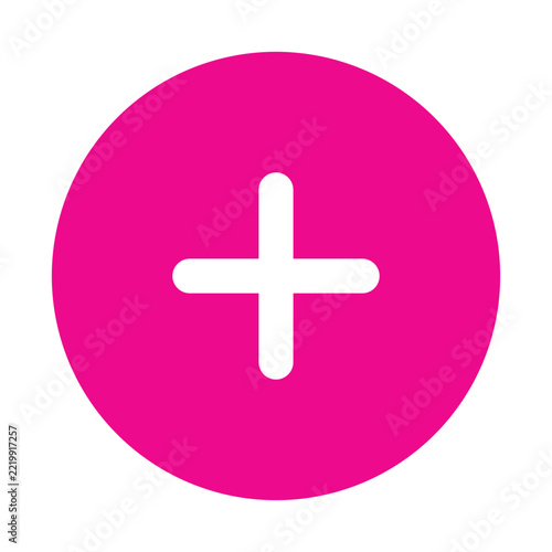 flat magenta pink circle icon with white plus sign for ui and app interface design