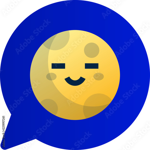 cute smiling moon character inside a blue speech bubble icon for chat and communication app