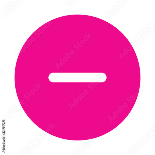 flat magenta pink circle icon with white minus sign for ui and app interface design