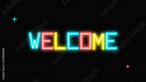 Neon Welcome Sign Glowing Brightly on Black Background.