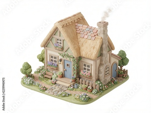 Countryside escape, country cottage, isolated on white background