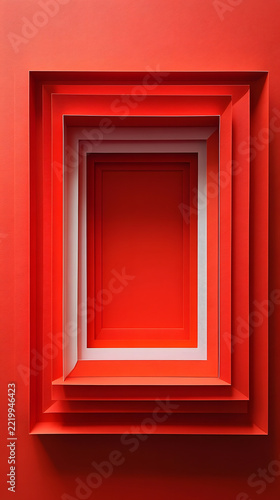 Nested rectangular frames creating a geometric red and white tunnel effect.