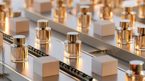 Golden bottles gleam on sleek assembly line