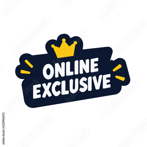 Online exclusive promo badge with crown icon for e commerce marketing