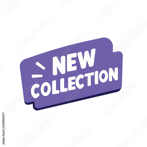 Purple new collection promotional label for retail marketing and e