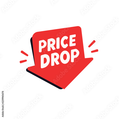 Red price drop arrow label for e commerce sales promotion and retail